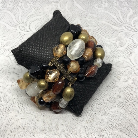 Bundle lot 2 glass bead and brass stretch bracelets boho festival - Picture 7 of 7